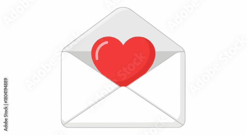 A charming white envelope with a vibrant red heart, isolated on, symbolizing love and affection in a simple yet elegant design