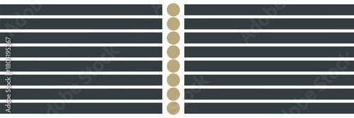 Abstract image showing multiple horizontal dark bars separated by a line of beige circles in the middle
