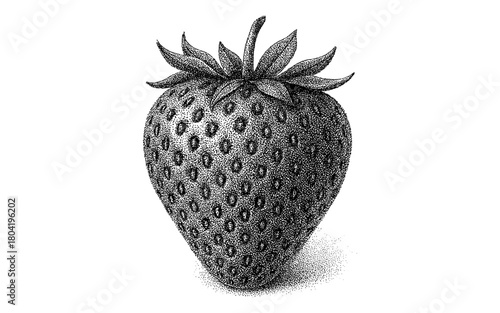 Detailed dotwork strawberry design with vintage aesthetic in black and white