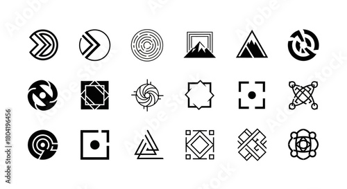 Collection of abstract geometric logo designs with unique shapes and orientations
