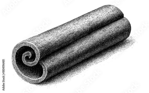 Detailed cinnamon stick engraving with stipple shading and monochrome details