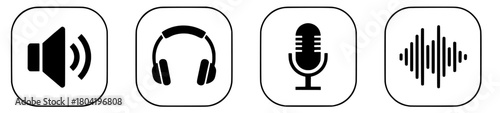 Vecter icons for audio equipment and sound waves for music production and podcasting design elements for media apps