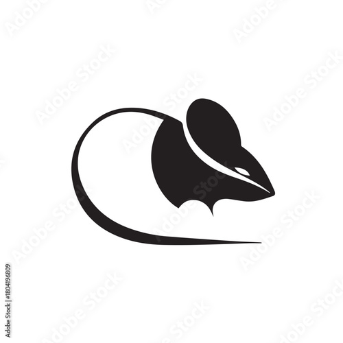 Silhouette style minimal mouse logo t-shirt design featuring clean black vector art, modern simple rodent illustration, perfect for animal lovers, minimalist fashion, unique graphic tees, and stylish 