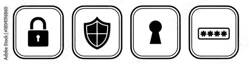 Vecter icons for security elements for web and app design lockshield,keyhole,password, protection, and access control