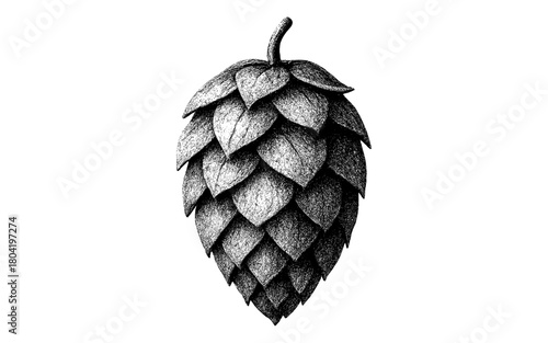 Detailed engraved hop cone artwork for brewing and botanical designs