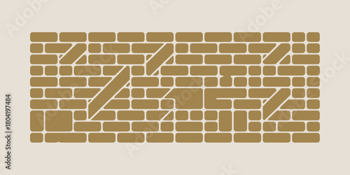 A tan brick pattern with diagonal lines and boxy shapes on a light tan background creating a design
