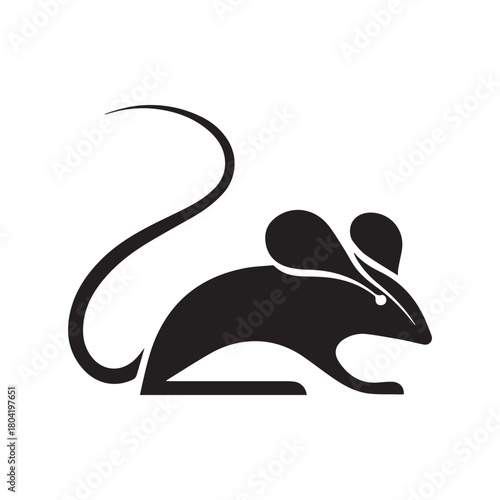 Silhouette style minimal mouse logo t-shirt design featuring clean black vector art, modern simple rodent illustration, perfect for animal lovers, minimalist fashion, unique graphic tees, and stylish 