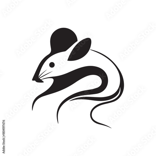 Silhouette style minimal mouse logo t-shirt design featuring clean black vector art, modern simple rodent illustration, perfect for animal lovers, minimalist fashion, unique graphic tees, and stylish 