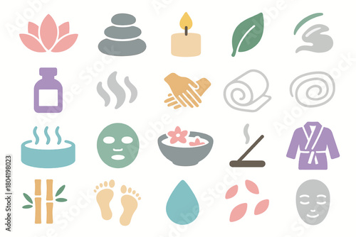 Spa and Wellness Icons Collection with Relaxation and Aromatherapy Elements