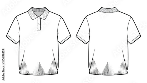 Front and back view of a polo shirt isolated on white background, showcasing its design, collar, sleeves, and overall style for fashion reference