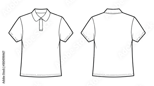 Front and back view of a blank white polo shirt isolated on white background, perfect for showcasing designs or logos on a classic garment