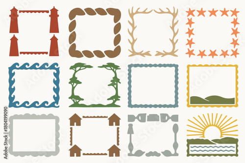 Coastal and Nature-Inspired Frame Set with Lighthouses, Waves, and Sunrises
