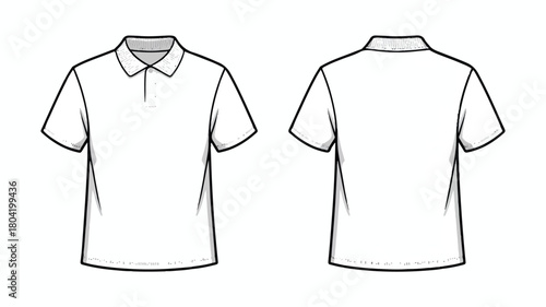 Front and back view of a blank polo shirt isolated on white background, perfect for showcasing custom designs or logos on a classic apparel item