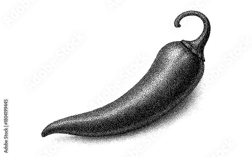 Detailed halftone art of a spicy pepper with stipple technique
