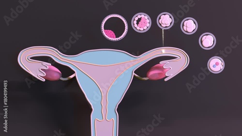 Embryo developing in the fallopian tube. Preimplantation embryo moving from the fimbria to the uterus.