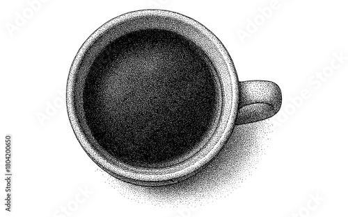 Stipple art coffee cup: intricate pointillism style for cafés and art lovers