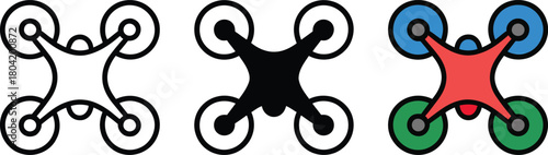 Drone Icon Outline Solid Color and Filled quadcopter , drone, quadcopter, icon, outline, solid, filled, 