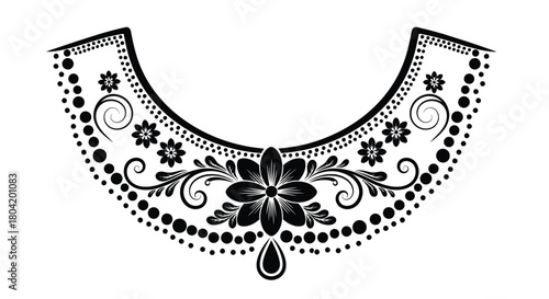 Elegant black and white floral collar design with intricate decorative details