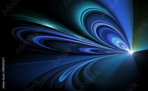 Abstract Blue and Teal Swirls Converging to a Bright Light Source green