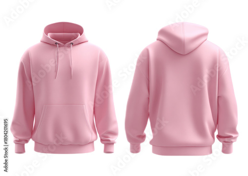 Wallpaper Mural Pink Hoodie with Front Pocket and Drawstrings in Front and Back View on White Background Torontodigital.ca