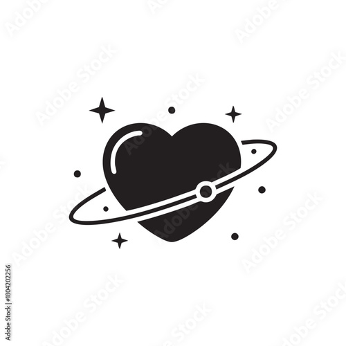 Monochrome Heart with Orbit Ring Valentine Icon Romantic Space Love Vector