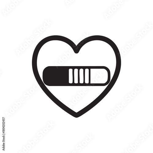 Black and white vector Valentine heart with love progress bar icon