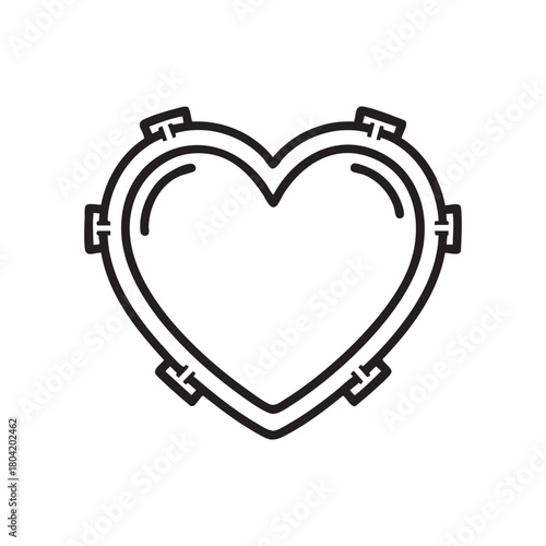 Black and White Heart Frame Vector for Valentine's Day Romantic Design and Greeting Card