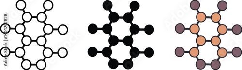 Molecular Structure Icons In Outline Solid Color atom , atom, atomic, bond, chemical, chemistry, circle, 