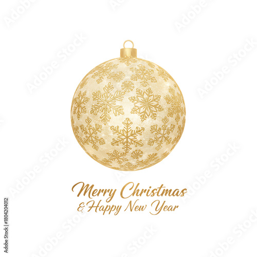 cute golden ornament with snowflake pattern, soft glow, elegant festive shine, white background, high-detail 3d render, merry christmas & happy new year theme