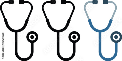 Stethoscope Icons Set Outline Solid Color medical health , stethoscope, medical, health, doctor, nurse, 
