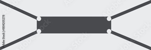 A geometric design featuring a gray rectangle with lines extending from each corner on a light background