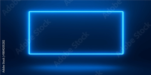 Blue abstract background with glossy light on a blank glass frame template for web design icon illustration