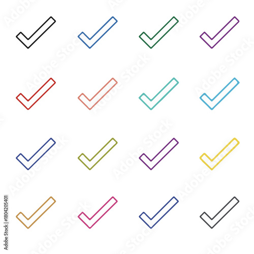 Colorful check mark icons in various shades on a white background  