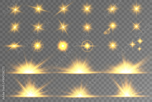 Lens Flare, light glow effect. sun or realistic shining star with backlight effect.
bokeh glitter and sparkles or sparkles on transparent background.
