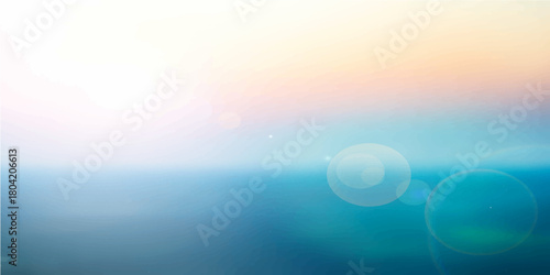 Abstract blue landscape of sun and water with bokeh light reflection on the ocean horizon