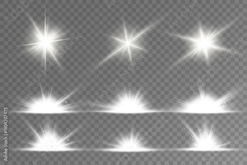Lens Flare, light glow effect. sun or realistic shining star with backlight effect.
bokeh glitter and sparkles or sparkles on transparent background.

