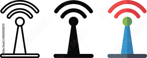 wi fi router , radio tower, signal, broadcast, transmission, communication, wireless, wifi, network, icon