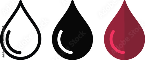 Water Drop Icons In Outline Solid Color abstract blood , abstract, blood, drop, droplet, fluid, graphic, icon, 