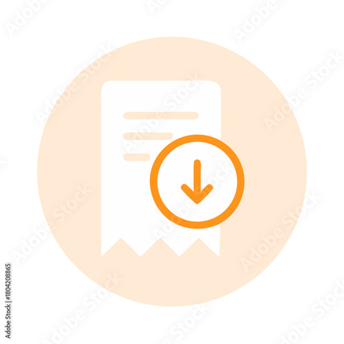 Efficient expense management icon featuring downward arrow and receipt, symbolizing financial tracking and organization