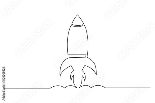 Single line drawing of a rocket ship launching vertically