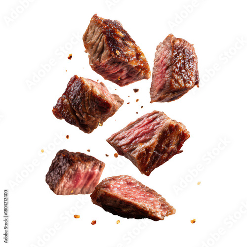Delicious grilled beef cubes isolated on transparent background