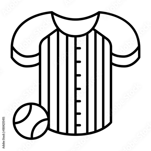 Striped shirt uniform with ball thin line icon, baseball concept. Vector graphics. Team clothes and attribute, sport sign on white background, style icon mobile or web design.