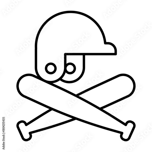 Crossed bats with helmet thin line icon, baseball game concept. Vector graphics. Bats pair and sport hat, attribute sign on white background, style icon mobile or web design.