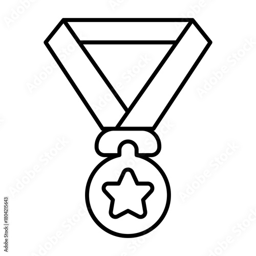 Medal with ribbon thin line icon, baseball game concept. Vector graphics. Medal with star, sport award sign on white background, style icon mobile or web design.