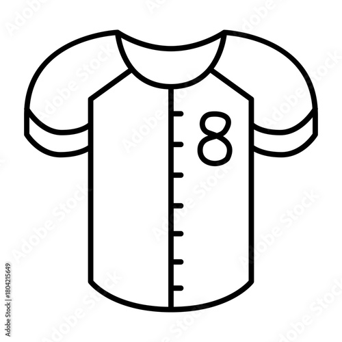 Shirt of game player thin line icon, baseball game concept. Vector graphics. Baseball shirt with number eight, sport clothes sign on white background, style icon mobile or web design.