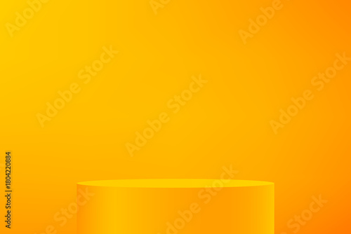 Yellow background vector 3d with podium. Empty room with light effect. Space for selling products on the website. Vector illustration.