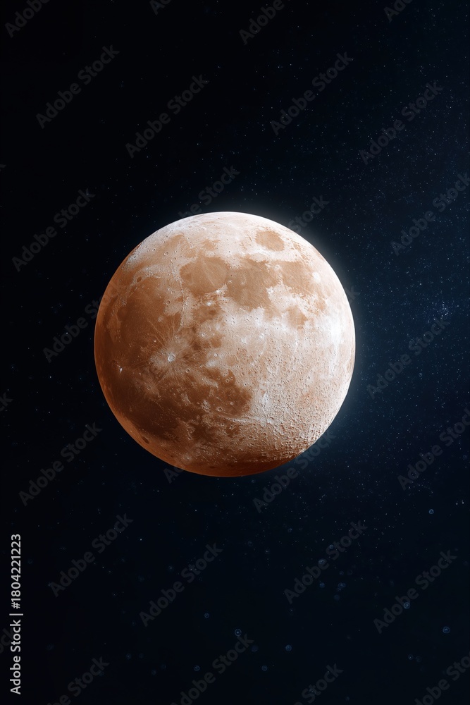 Fototapeta premium Detailed view of the full moon with visible craters in space