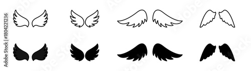 Angel Wings Icon Set – Outline and Solid Wing Symbols Collection.