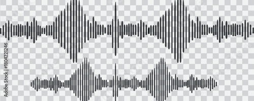 Radio wave icon set. Simple monochrome sound waves on a transparent background. Vector sound wave icons. Music player sound bar.