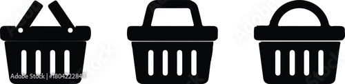 shopping black three basket icons set vector design illustration art logo